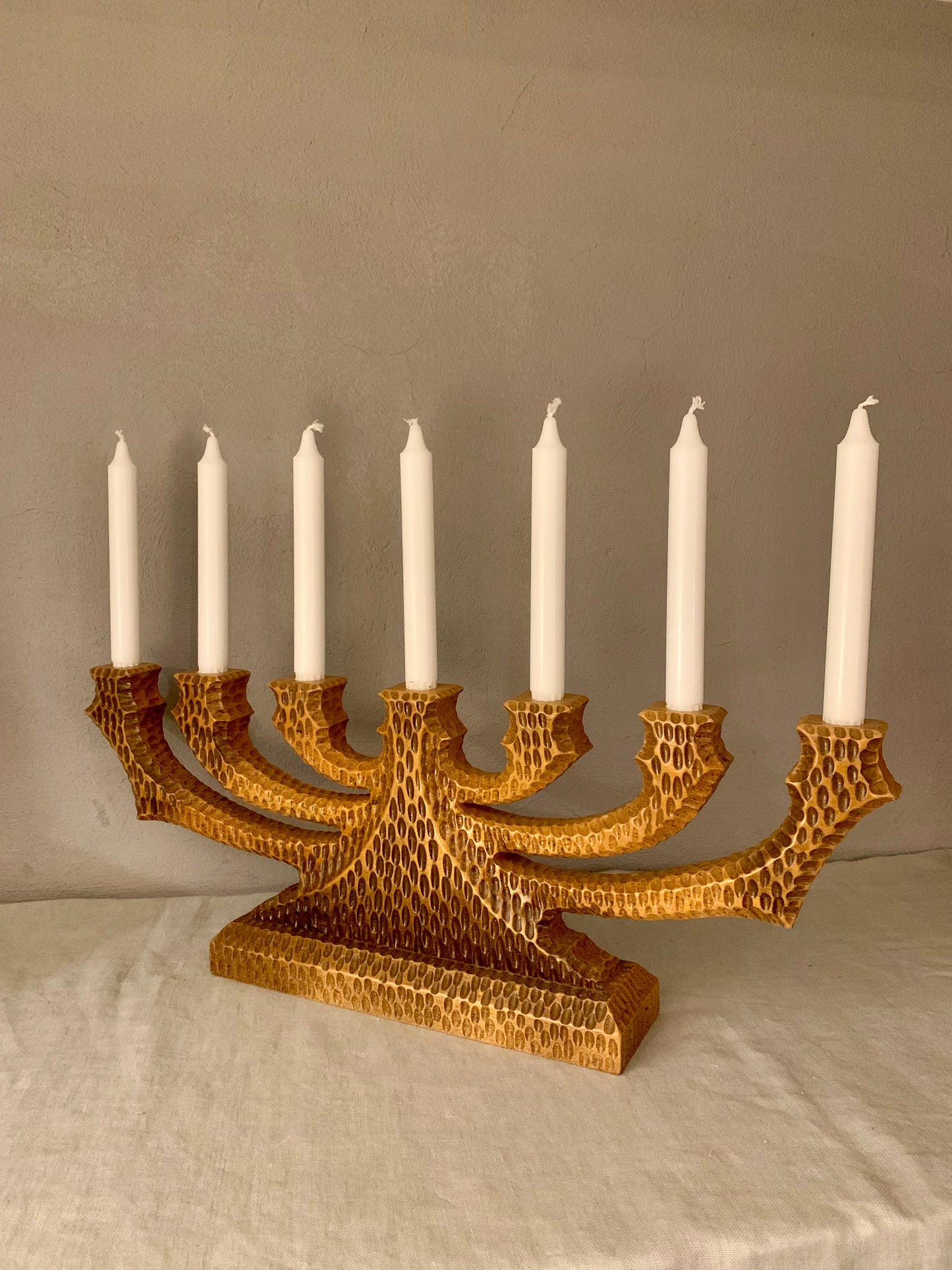 Hand crafted wooden candelabra