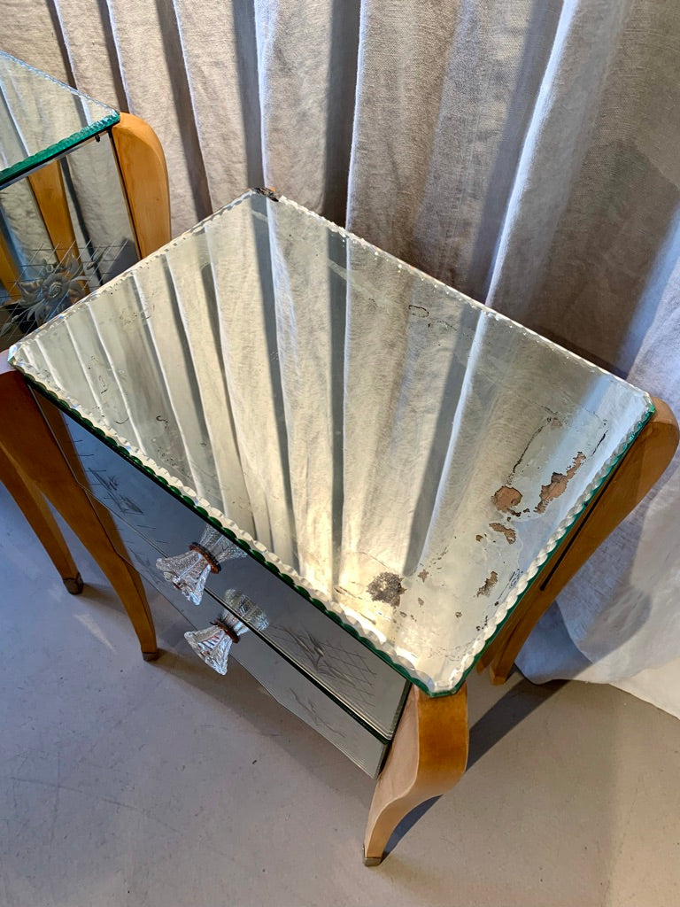 Pair of Venetian Mirror Bed Side Tables