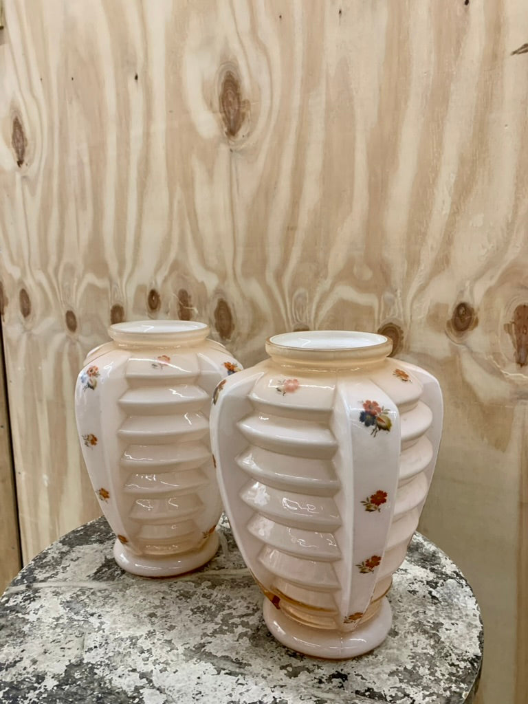 Pair of Art Deco Opal Glass Vases