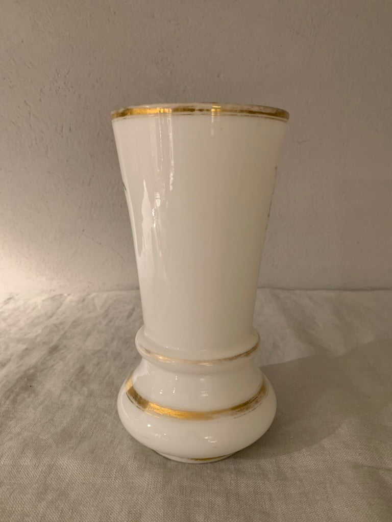 French Opal Glass Vase with Decoration