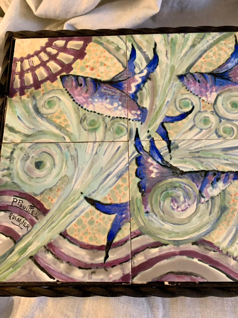 1950s French Tray With Ceramic Tiles