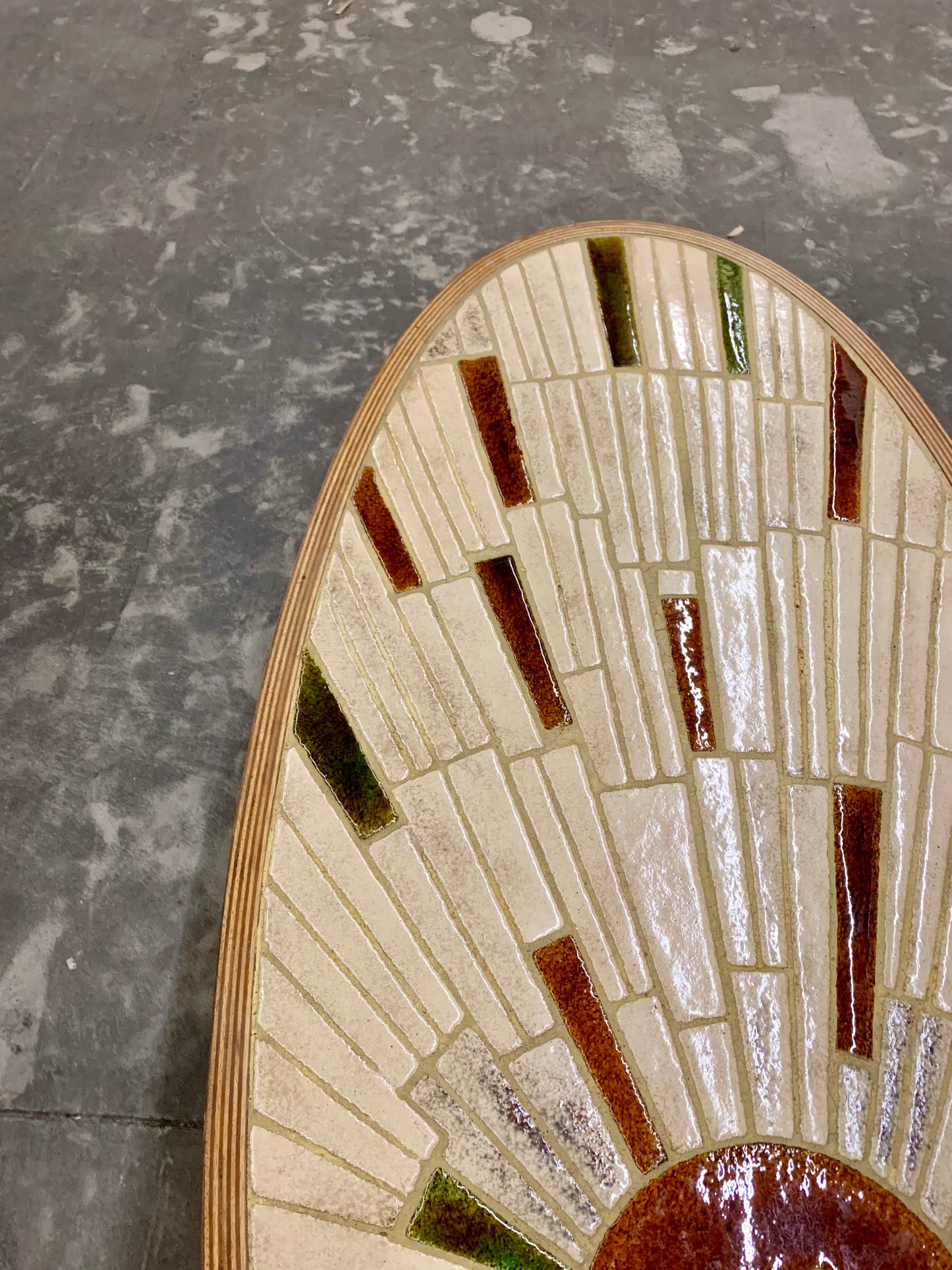 Vintage French Brutalist 1960s Vallauris Ceramic and Oak Coffee Table Signed Barrois