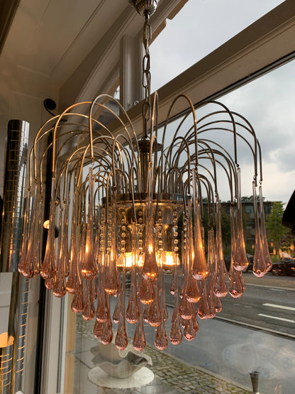 Murano "Lady Isabelle" Chandelier, Pink Drops, 1980s Chandelier