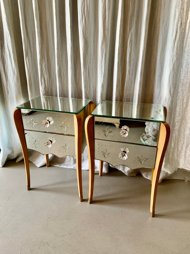 Pair of Venetian Mirror Bed Side Tables