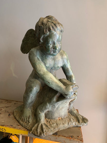 Vintage Bronze Garden Ornament/Fountain - Cherub on a Toad