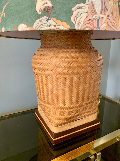 Large Vintage Rattan Table Lamp