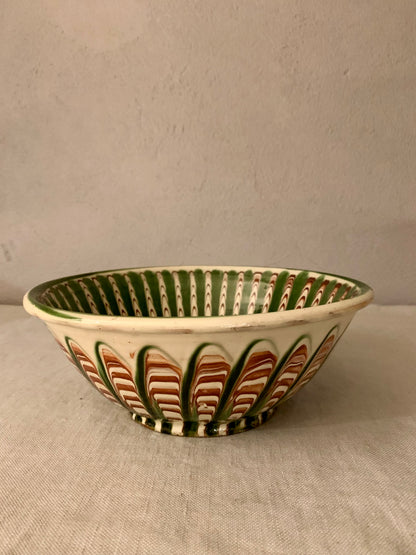 Vintage Clay Bowl with Running Glaze