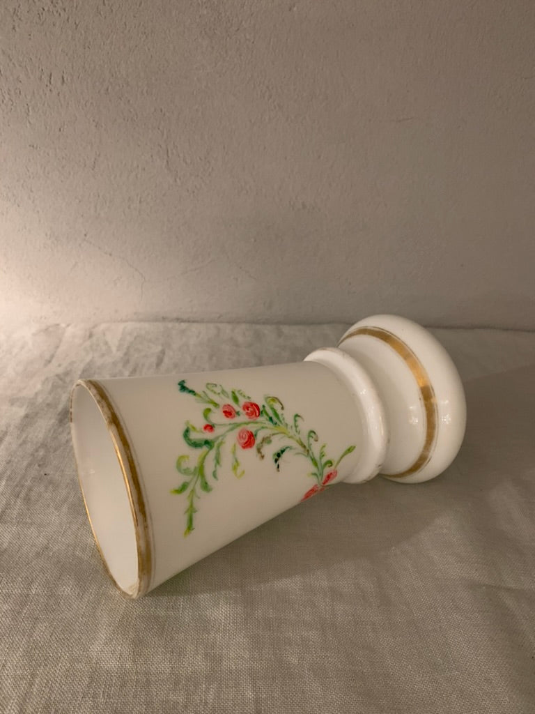 French Opal Glass Vase with Decoration