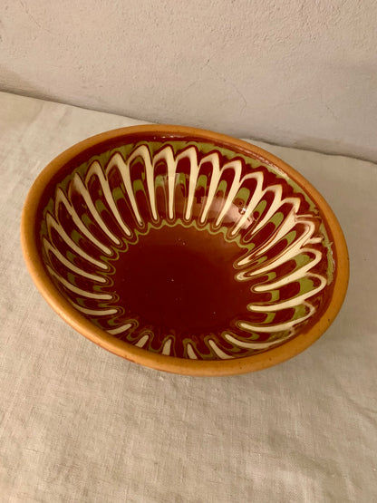 Vintage Clay Bowl with Running Glaze