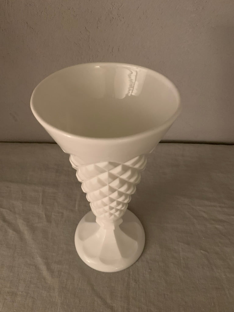 Vintage White Glass Cone Vase