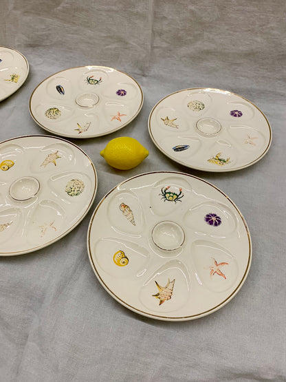 Set of 6 Oyster Plates - Decorated with Motifs of Various Shellfish