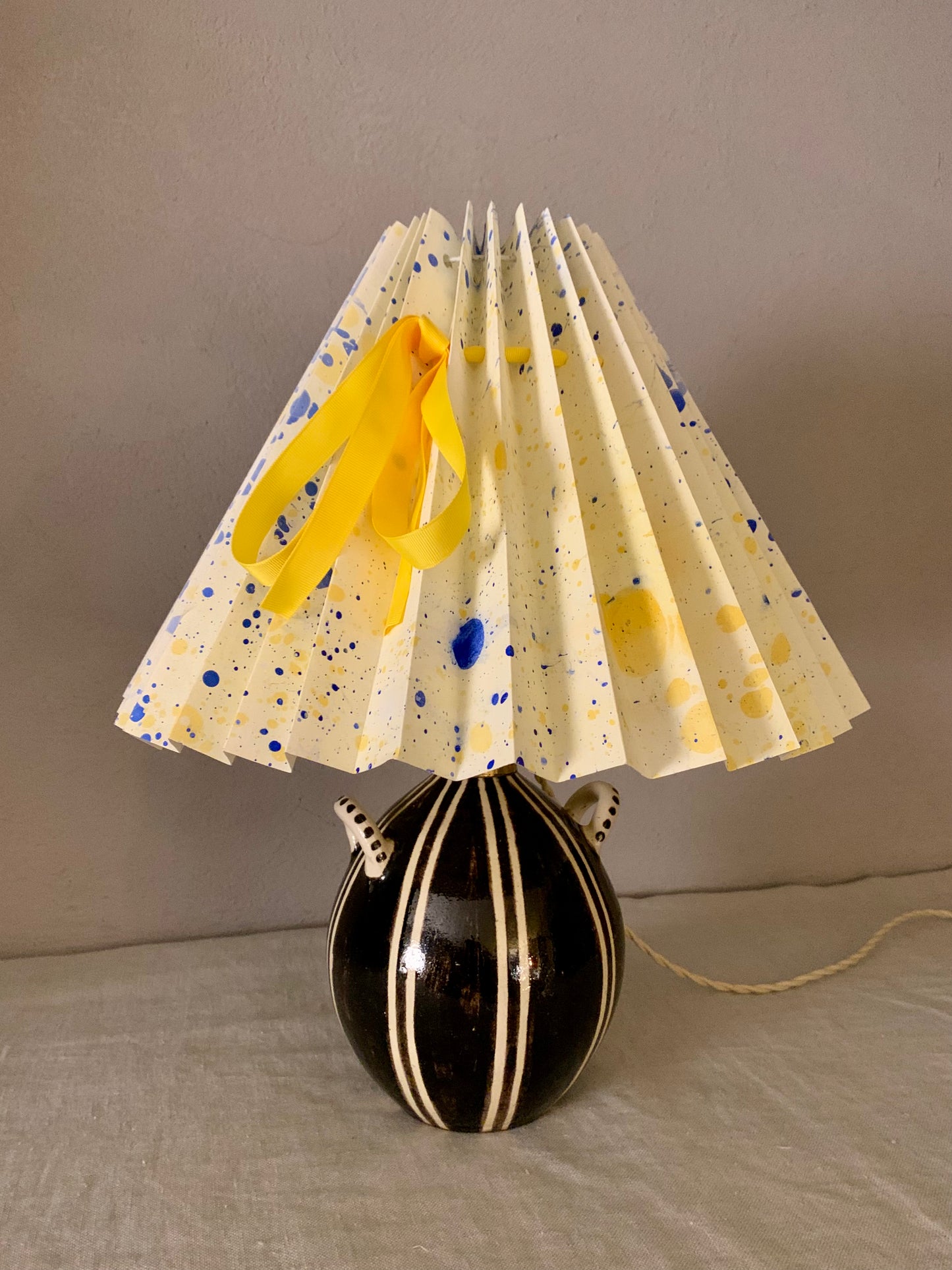 1950's Ceramic Lamp with Folded Shade