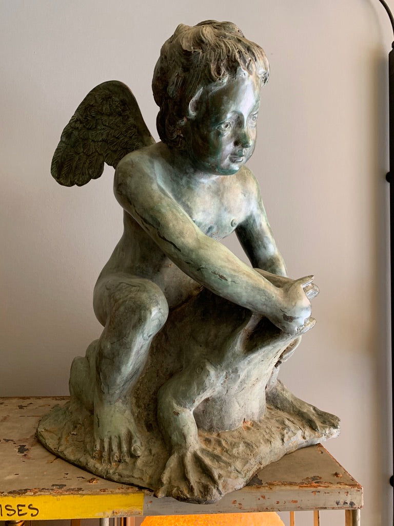 Vintage Bronze Garden Ornament/Fountain - Cherub on a Toad