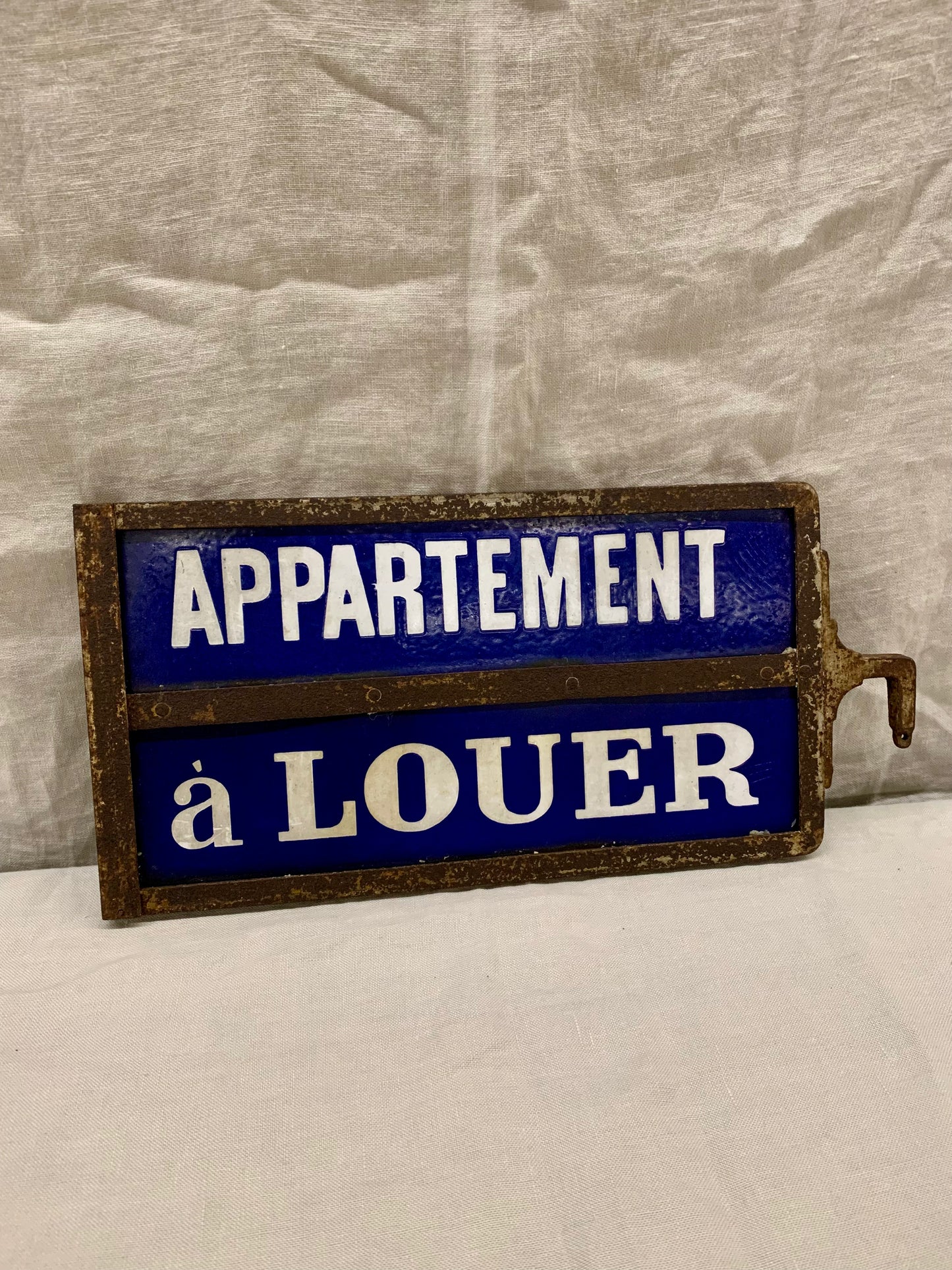 French Enameled "Appartement á Louer" / "Apartment For Rent" sign