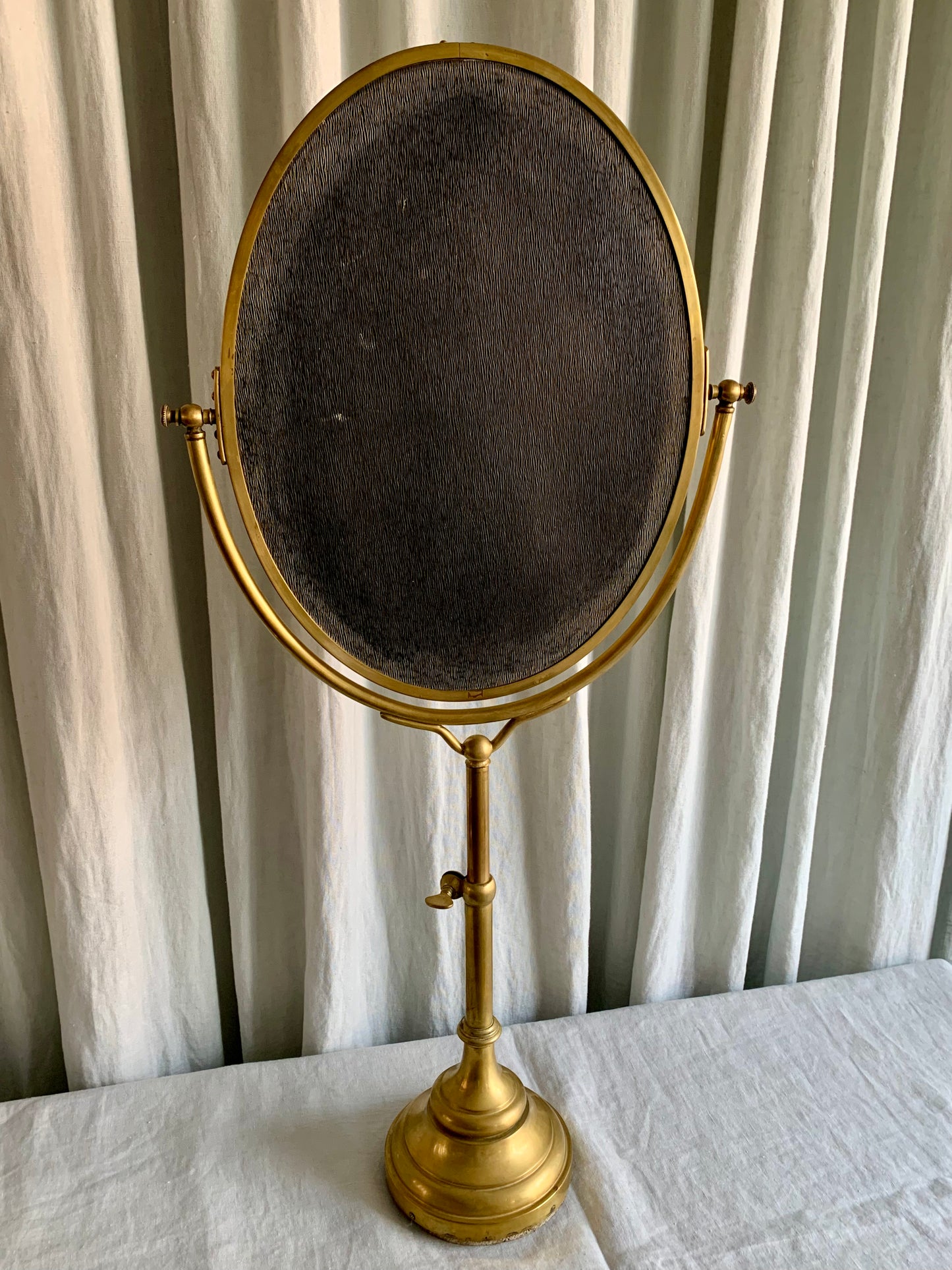 Antique French Oval Brass Table Mirror