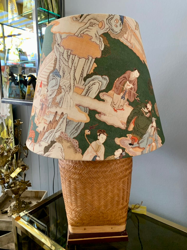 Large Vintage Rattan Table Lamp