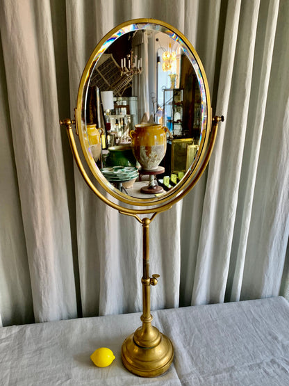 Antique French Oval Brass Table Mirror