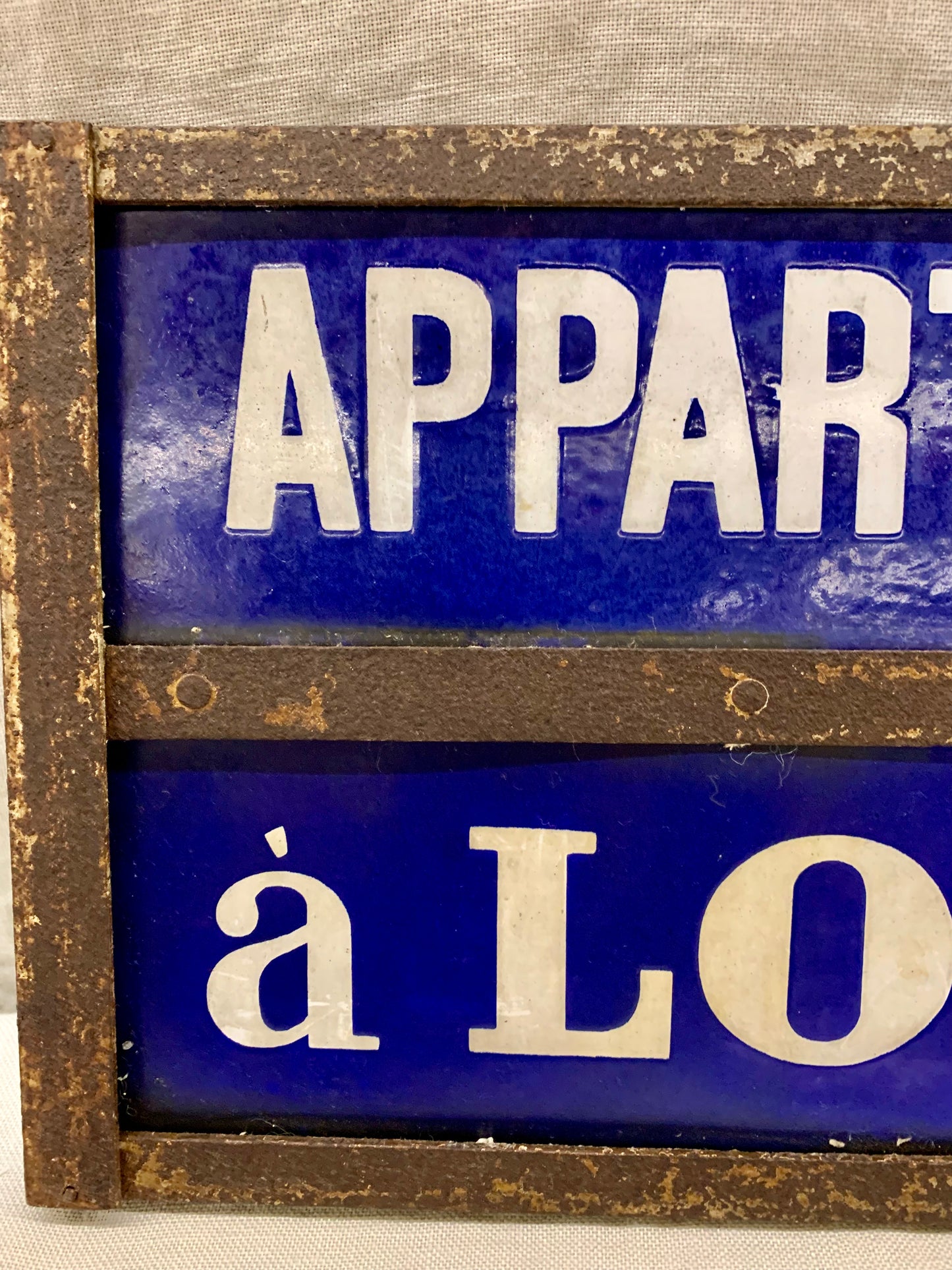 French Enameled "Appartement á Louer" / "Apartment For Rent" sign