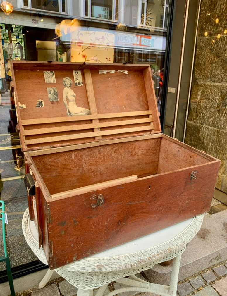 French Wooden Military Trunk