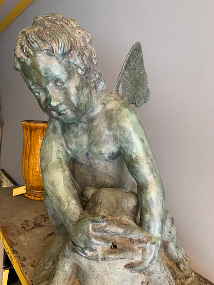 Vintage Bronze Garden Ornament/Fountain - Cherub on a Toad