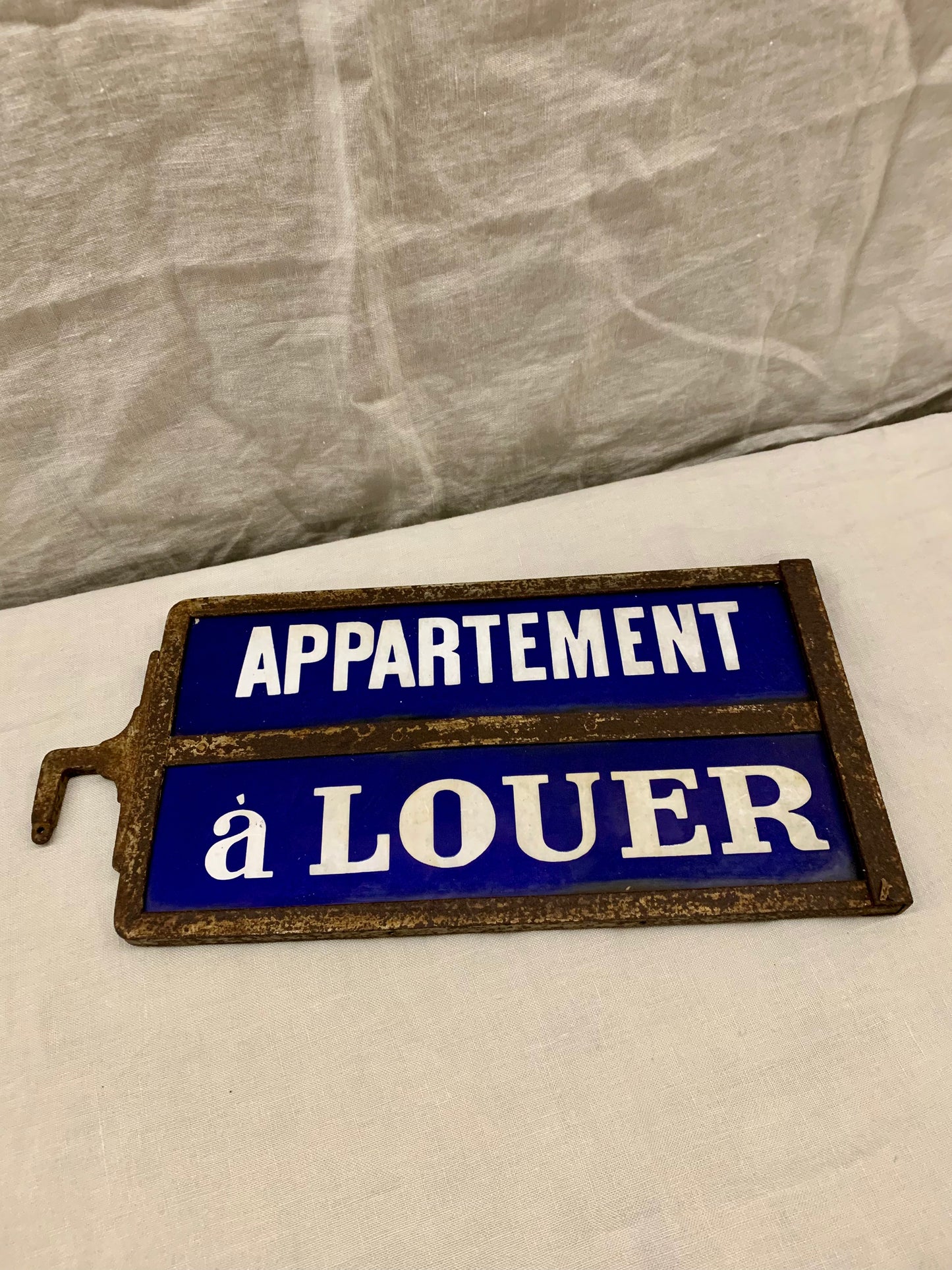 French Enameled "Appartement á Louer" / "Apartment For Rent" sign