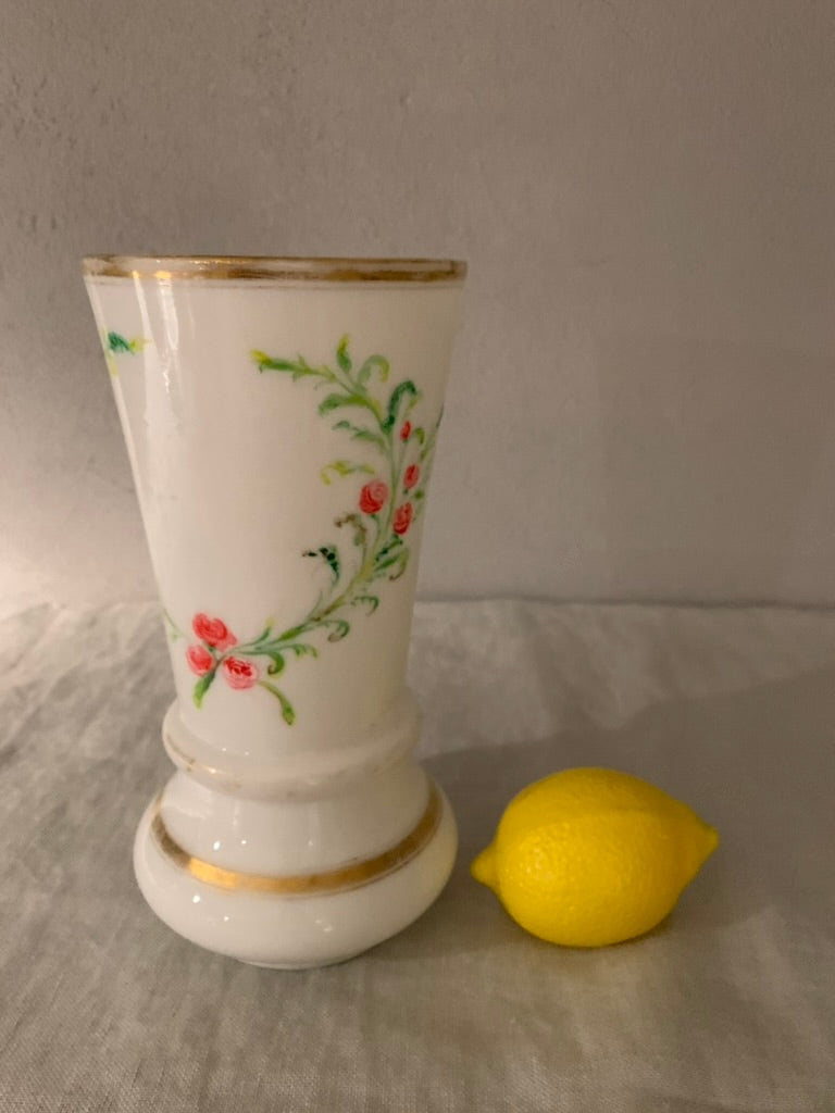 French Opal Glass Vase with Decoration