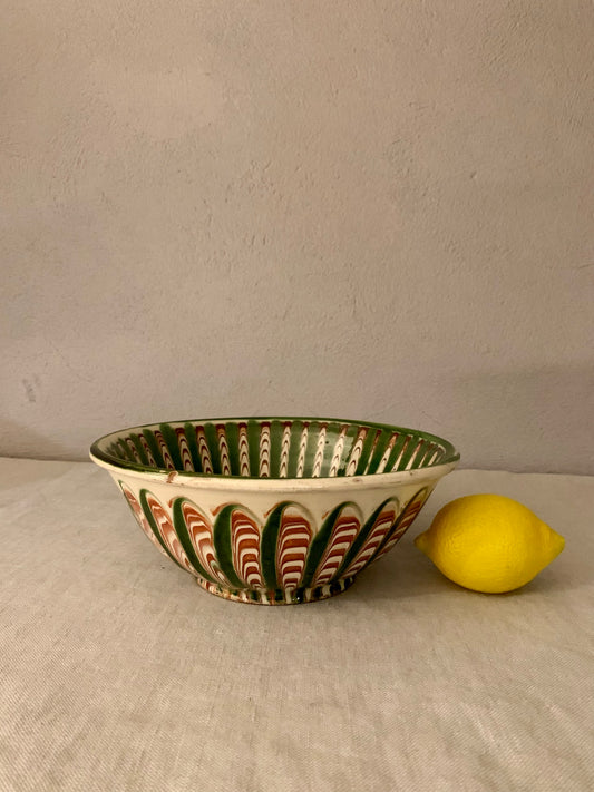 Vintage Clay Bowl with Running Glaze