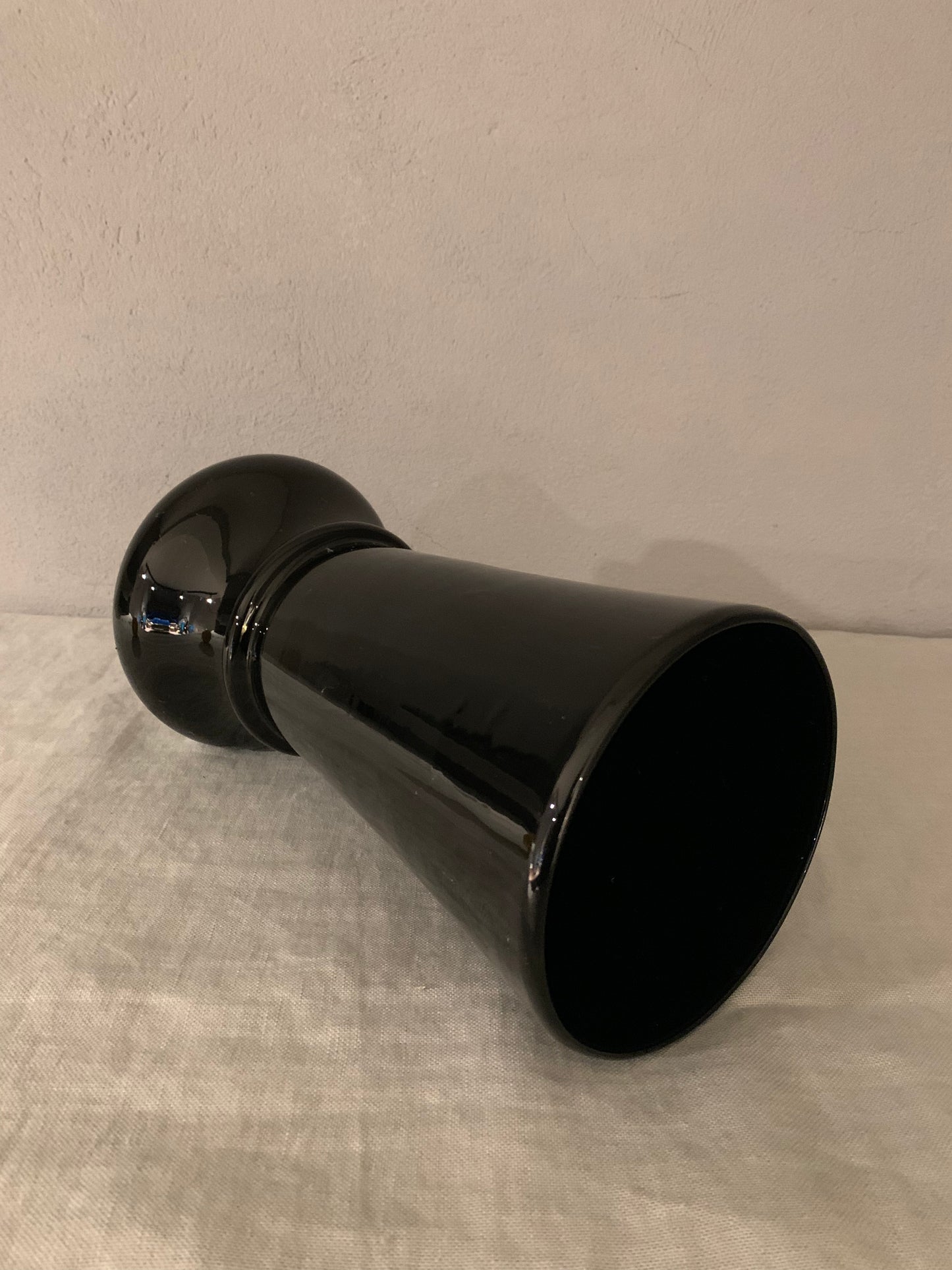Large French Black Opal Glass Vase