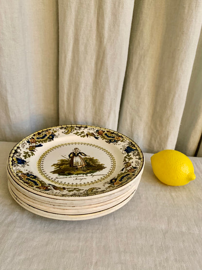 Set of 8 wonderful hand colored earthenware plates ca. 1830-40