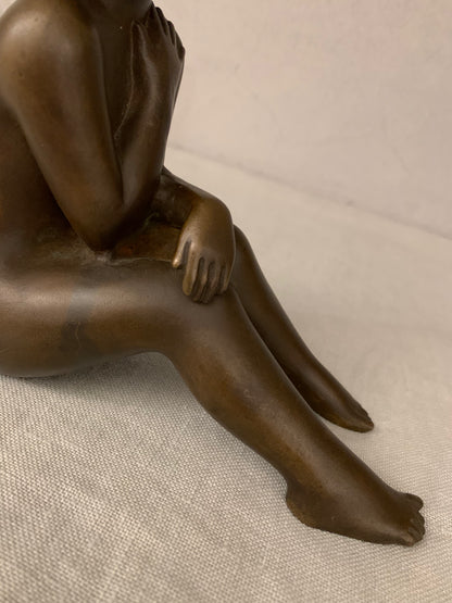 Bronze Figurine Depicting a Sitting Girl, by Johannes Hedegaard