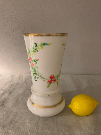 French Opal Glass Vase with Decoration