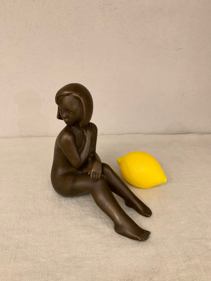 Bronze Figurine Depicting a Sitting Girl, by Johannes Hedegaard