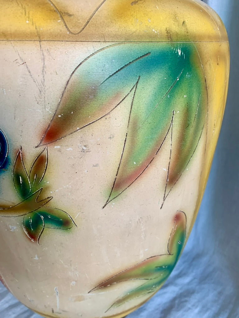 1940s Hand Painted Clay Floor Vase