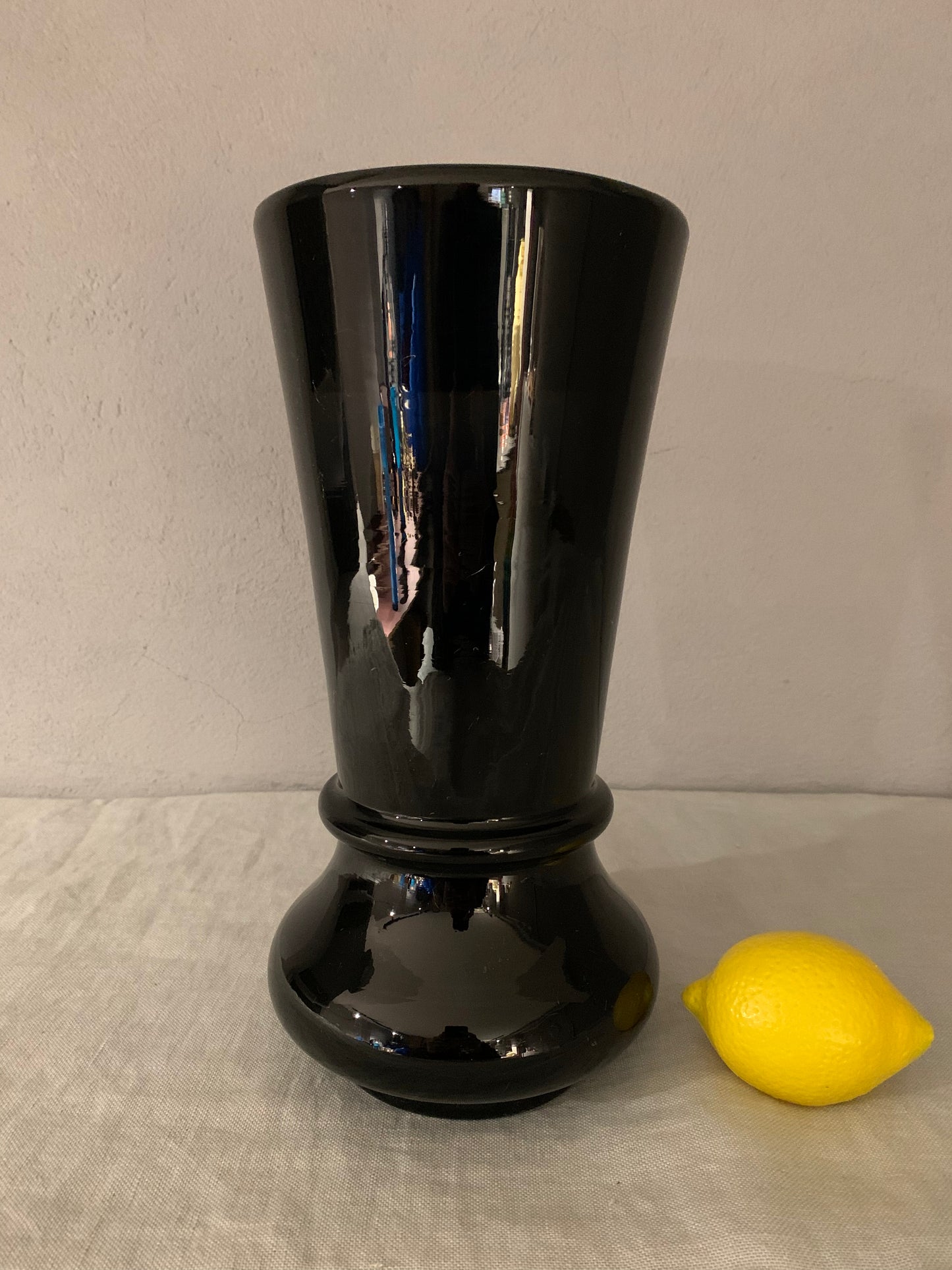 Large French Black Opal Glass Vase