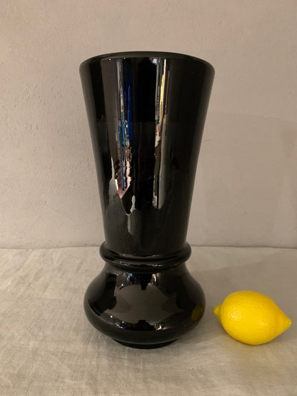 Large French Black Opal Glass Vase