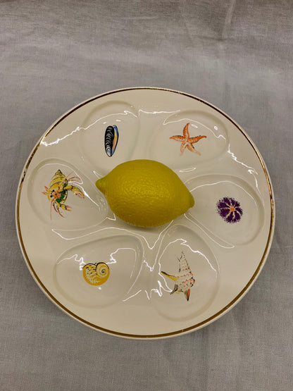 Set of 6 Oyster Plates - Decorated with Motifs of Various Shellfish