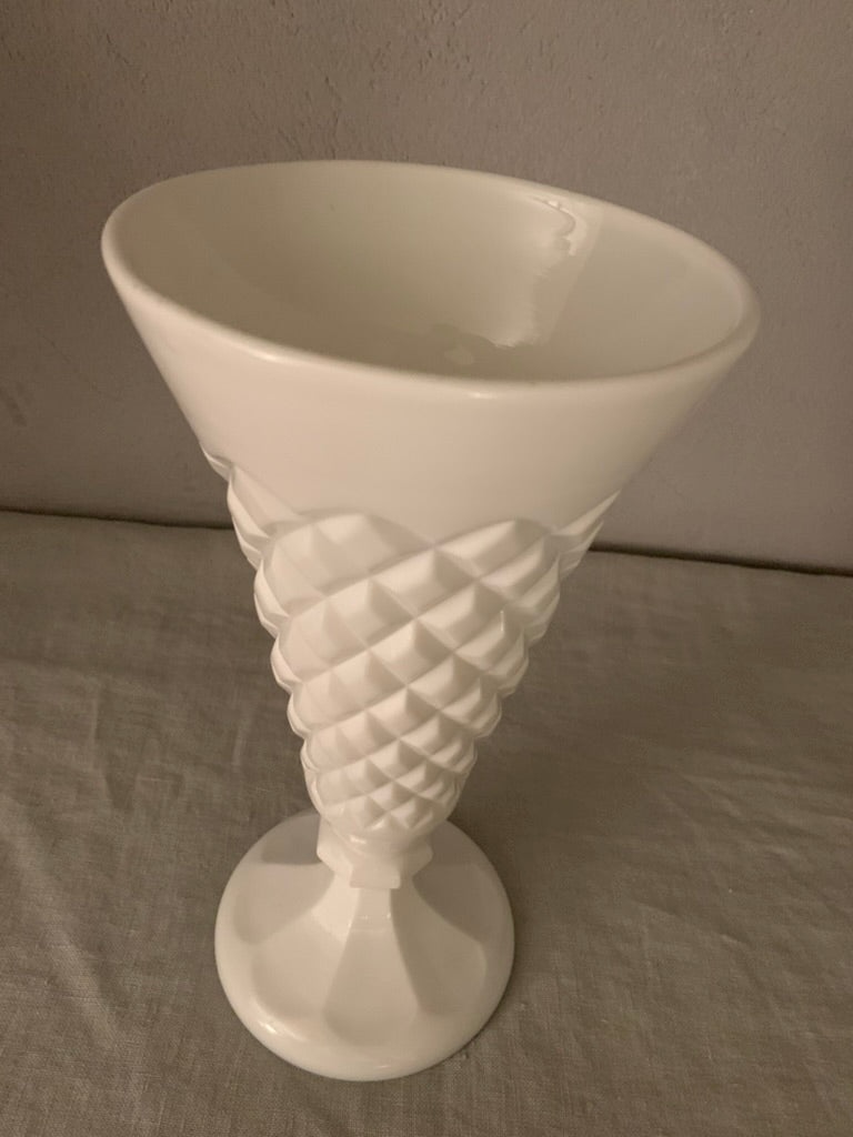 Vintage White Glass Cone Vase