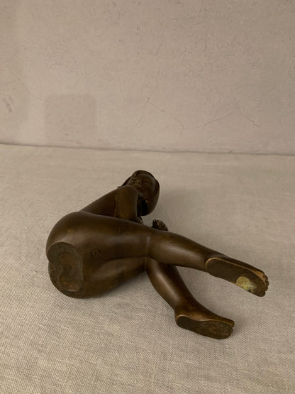 Bronze Figurine Depicting a Sitting Girl, by Johannes Hedegaard