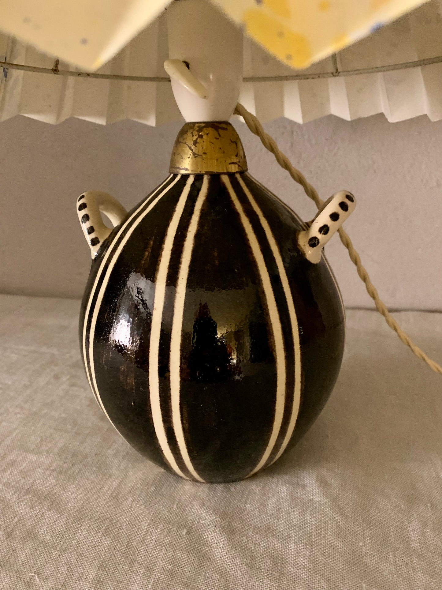 1950's Ceramic Lamp with Folded Shade