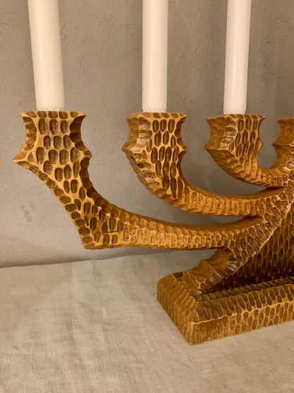 Hand crafted wooden candelabra