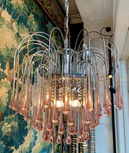 Murano "Lady Isabelle" Chandelier, Pink Drops, 1980s Chandelier