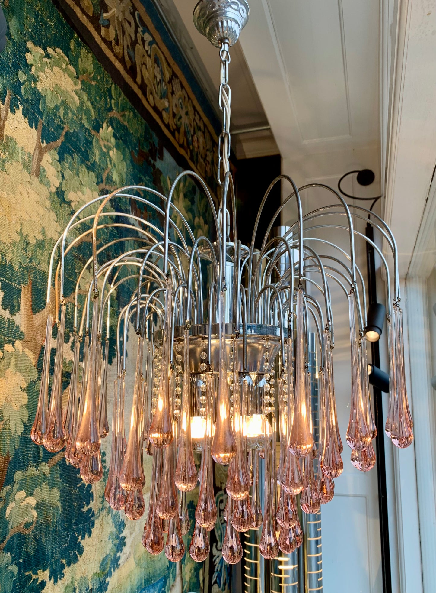 Murano "Lady Isabelle" Chandelier, Pink Drops, 1980s Chandelier