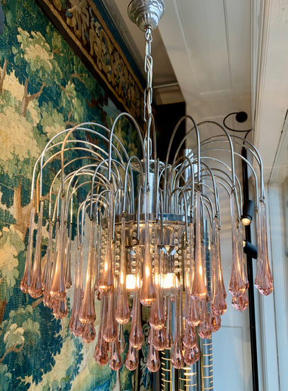 Murano "Lady Isabelle" Chandelier, Pink Drops, 1980s Chandelier