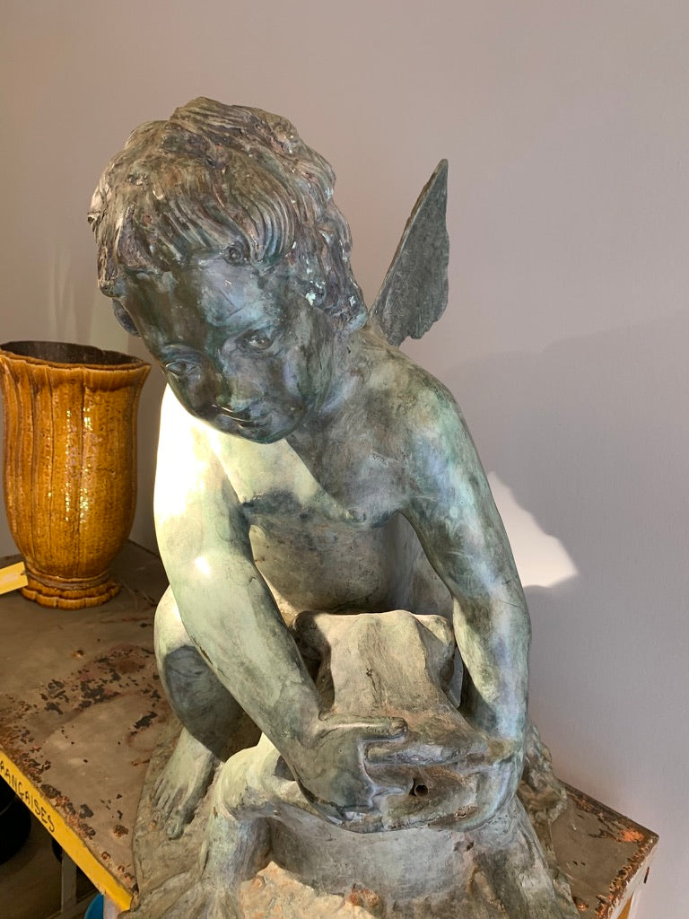 Vintage Bronze Garden Ornament/Fountain - Cherub on a Toad