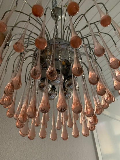 Murano "Lady Isabelle" Chandelier, Pink Drops, 1980s Chandelier