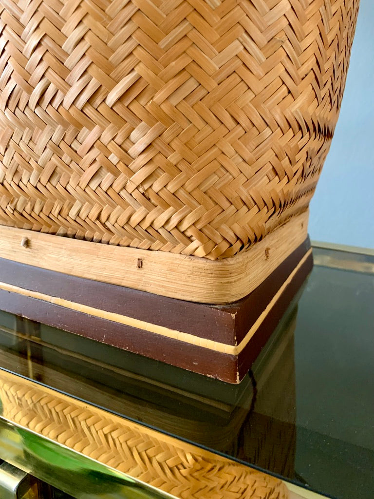 Large Vintage Rattan Table Lamp