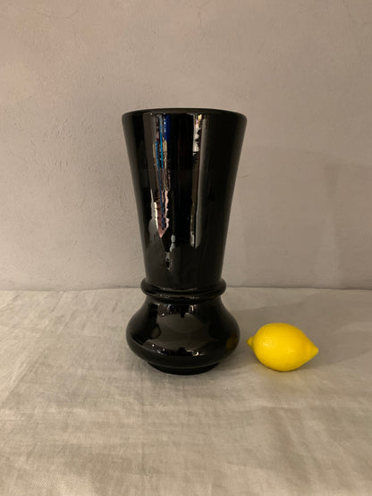 Large French Black Opal Glass Vase