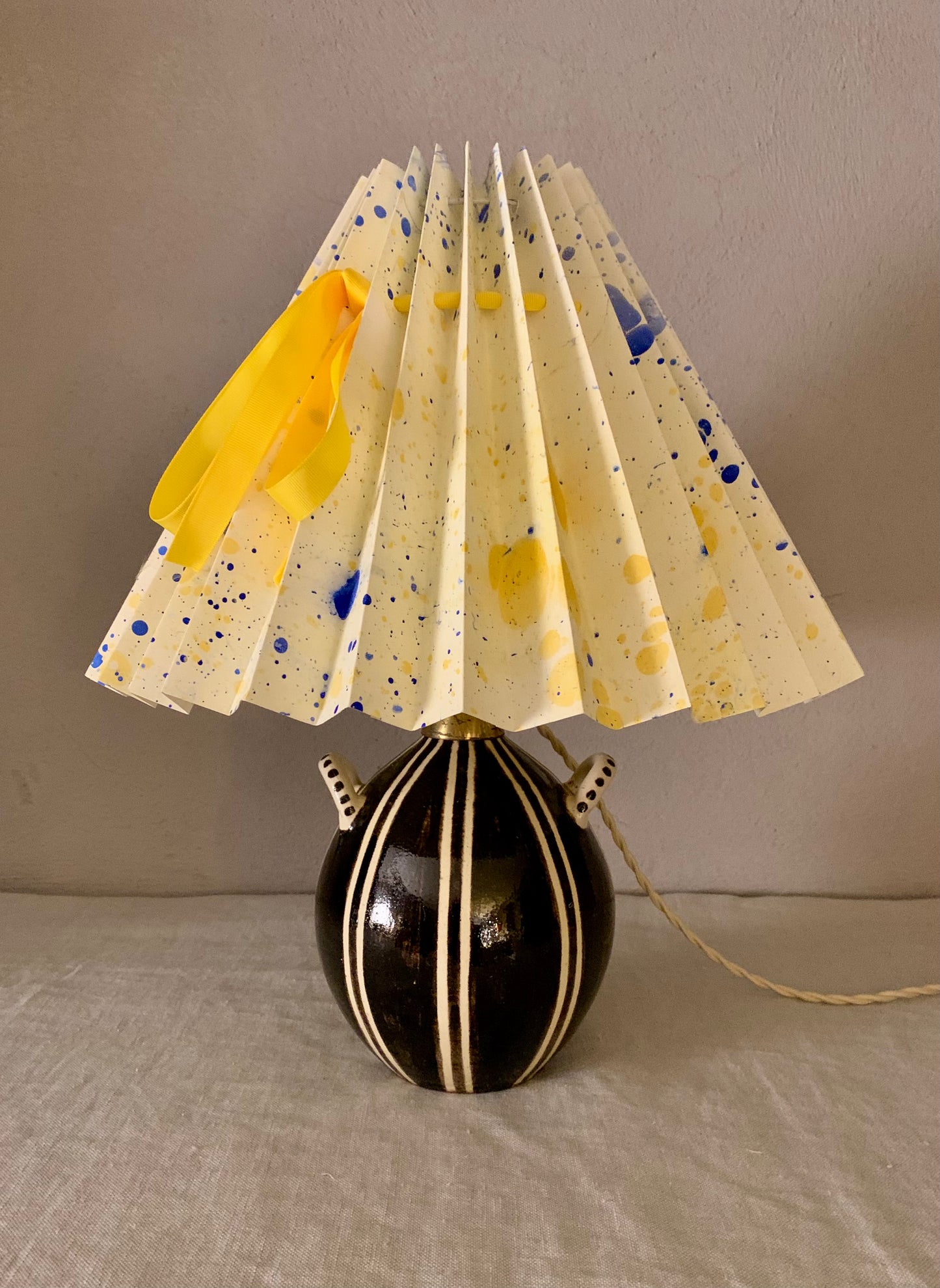 1950's Ceramic Lamp with Folded Shade
