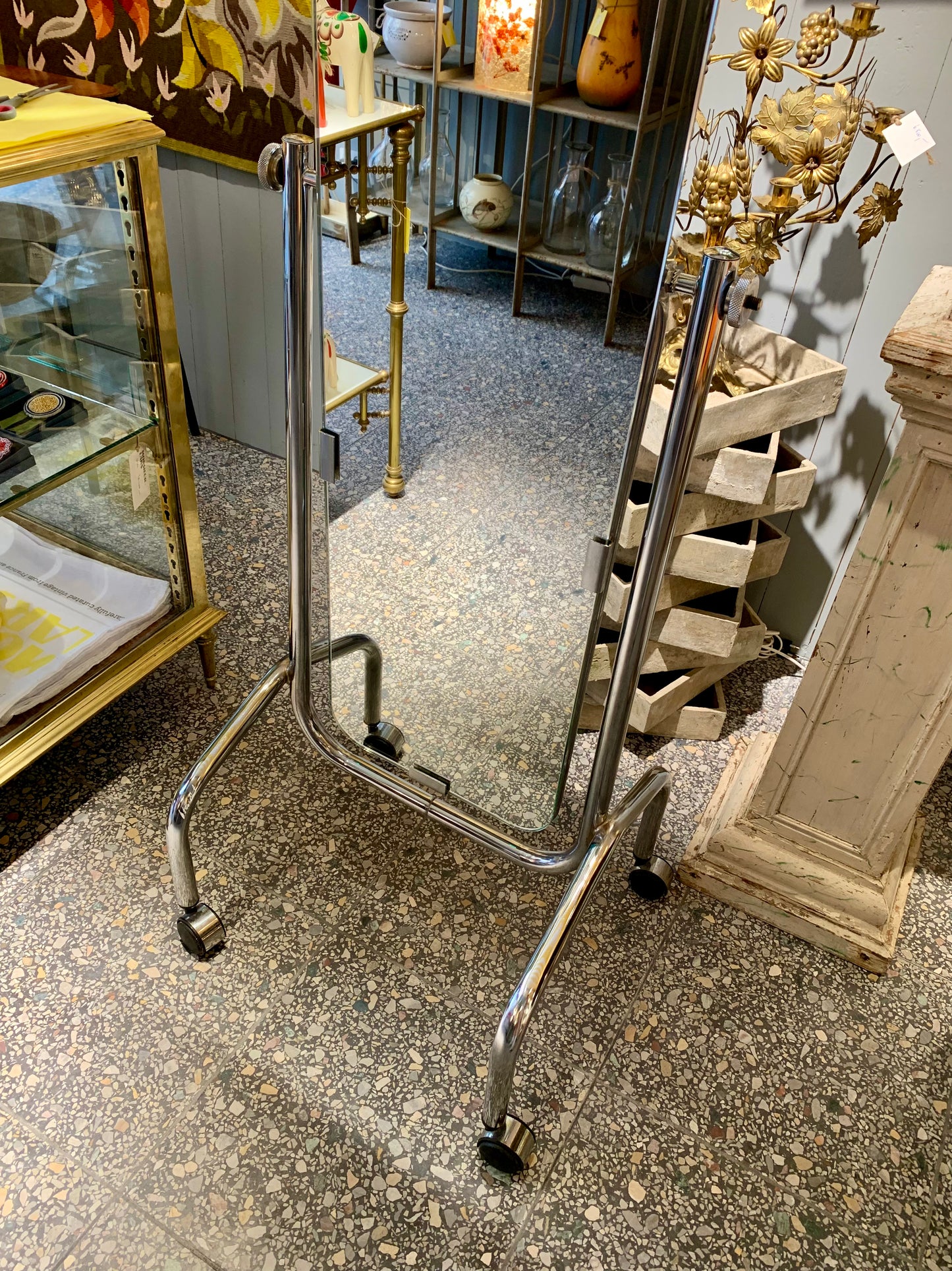 Vintage French Chrome Full Figure Mirror