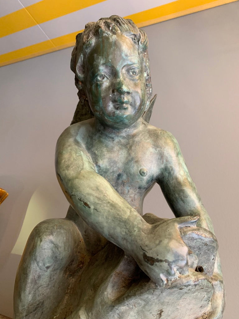 Vintage Bronze Garden Ornament/Fountain - Cherub on a Toad